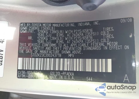 2009 Toyota Sienna Le from USA, damaged, VIN 5TDZK23C39S243718